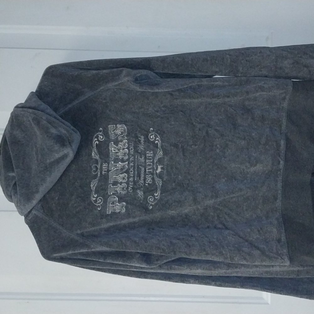 Pink VS Full Zip Velour Woman's Large Track Suit Gray Hoodie. EUC